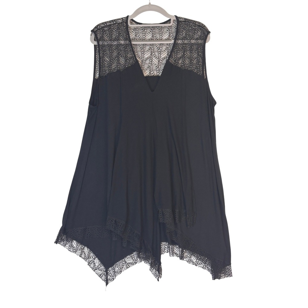 Signature Collection Tunic Top Womens 1X Lace Sharkbite Hem Lagenlook Whimsigoth